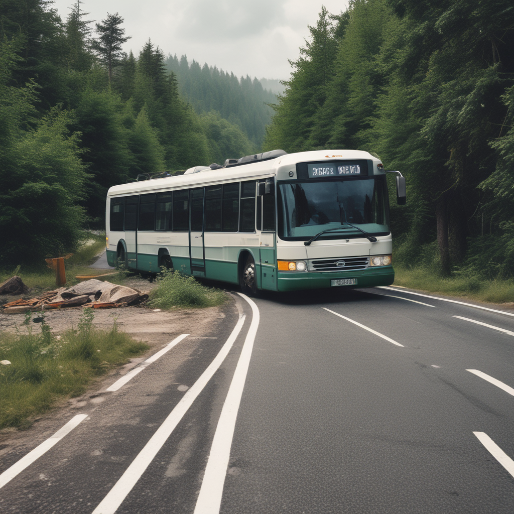 Overturned bus on a road